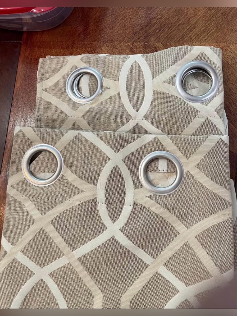 Set of two Neutral Geometric Grommet Curtain Panels - Beige and Cream